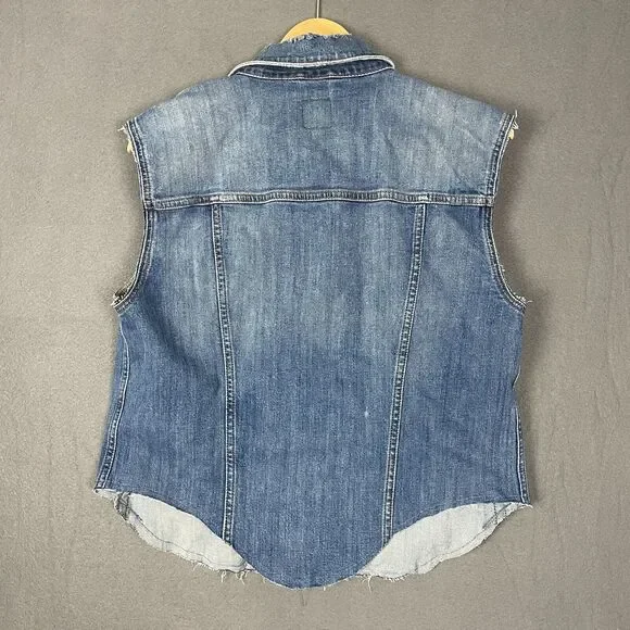 Joe's Biker Trucker Vest Womens Large Blue Denim Grunge Classic Moto Vintage - Picture 10 of 16